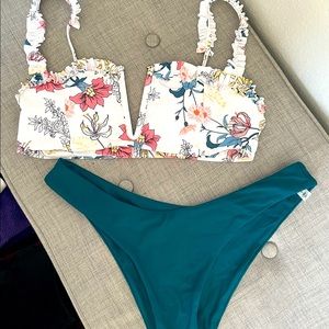 Ruffled floral and blue Zaful bikini